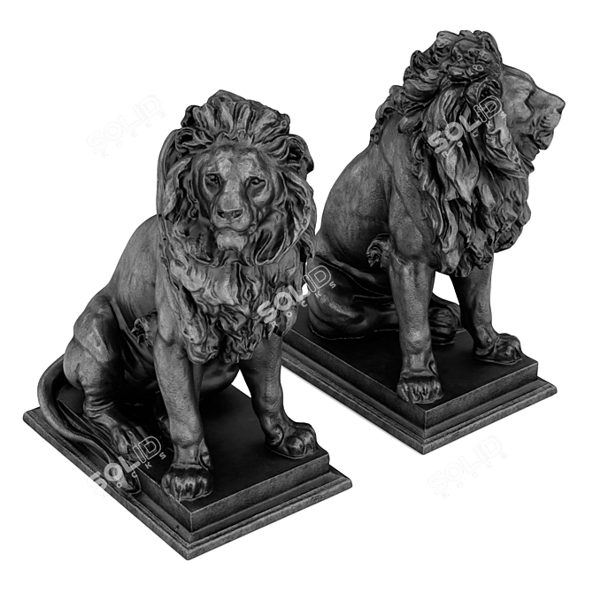 Regal Lion Sitting Sculpture 3D model image 5