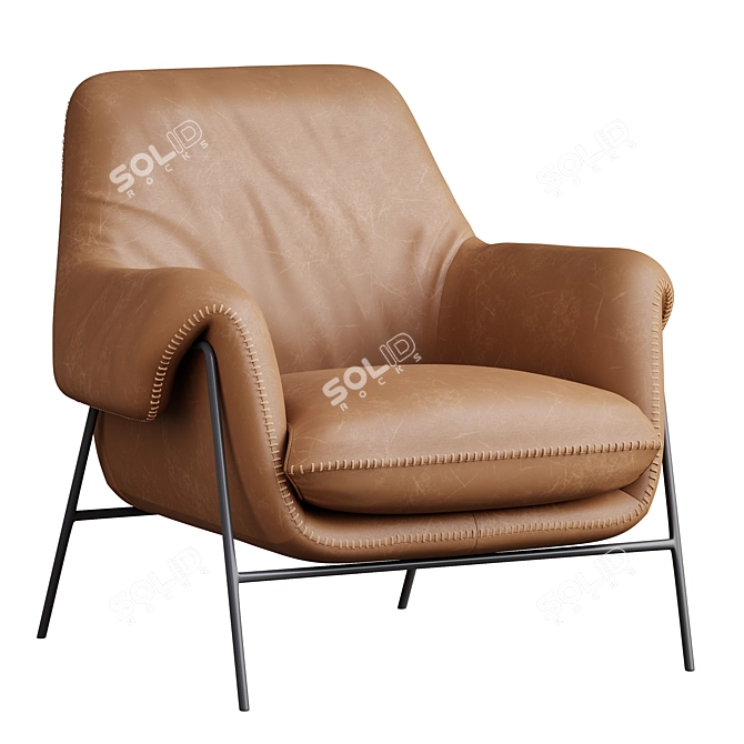 Sleek Leather Lounge Chair 3D model image 1