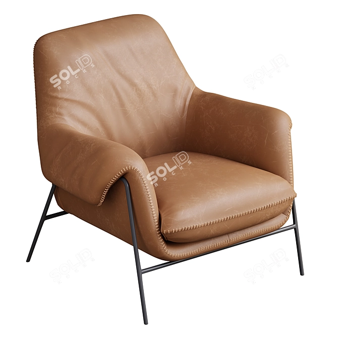 Sleek Leather Lounge Chair 3D model image 2