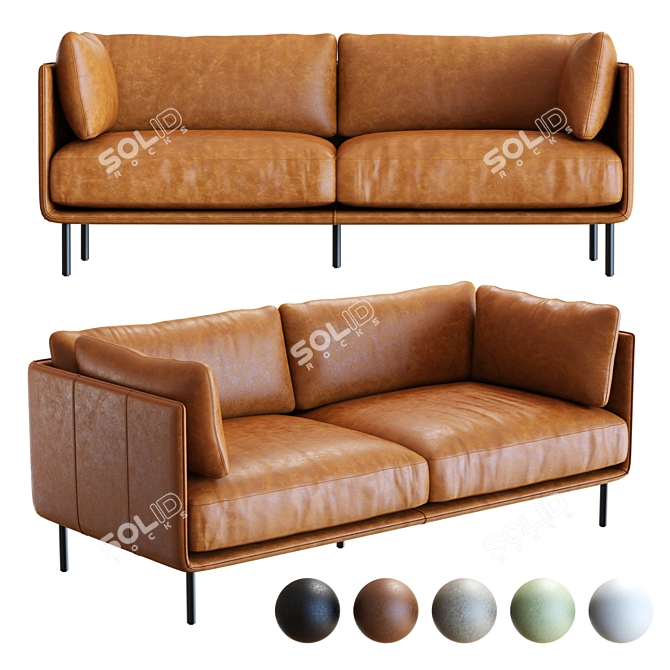 Premium 3D Wells Leather Sofa 3D model image 1