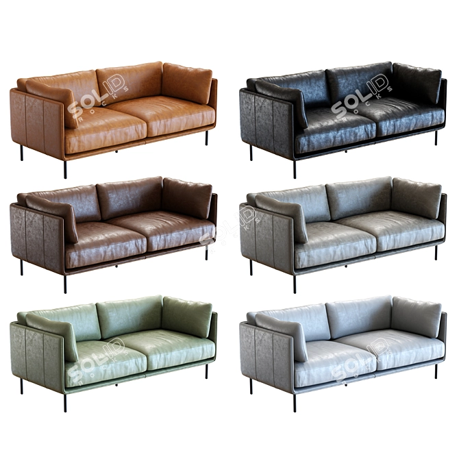 Premium 3D Wells Leather Sofa 3D model image 2