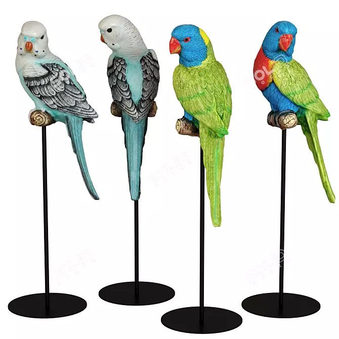 Colorful Parrot Figurine Set 3D model image 1