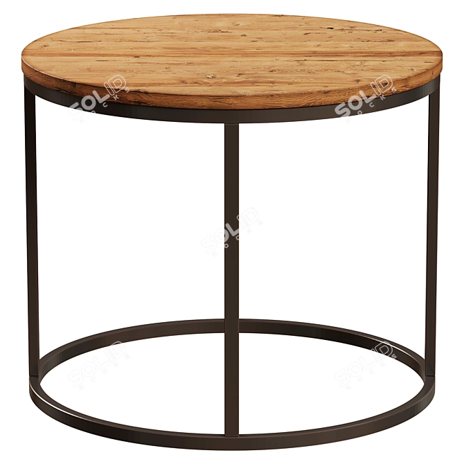 Industrial Round Wood Metal Table 3D model image 2