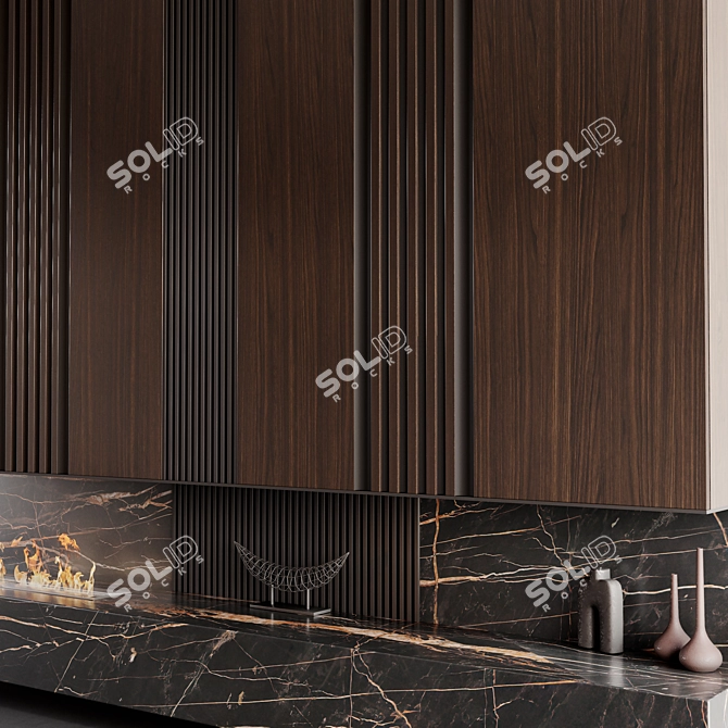 Rustic Fireplace Wall Marble Composition 3D model image 2