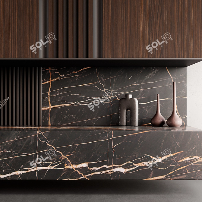 Rustic Fireplace Wall Marble Composition 3D model image 6