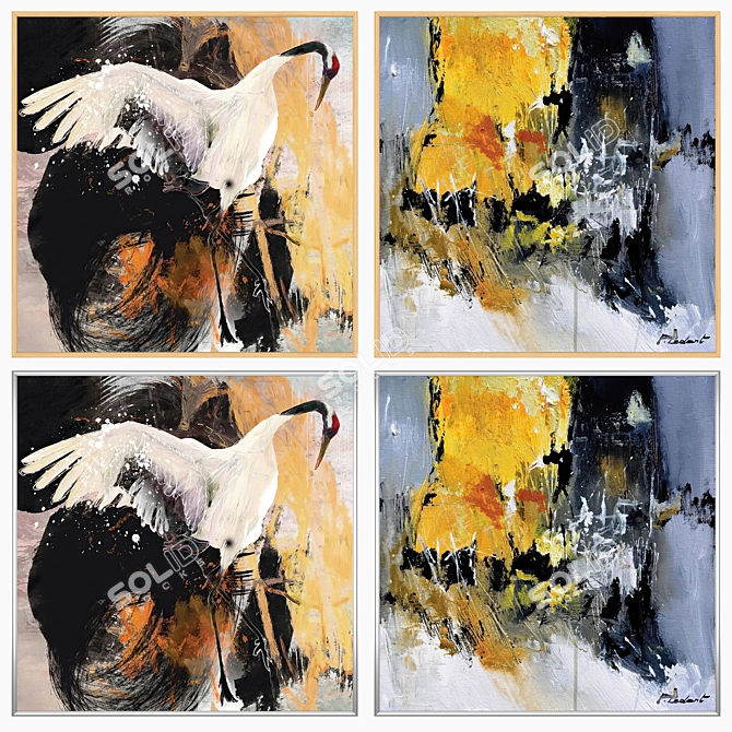 Art Set with Varied Frames 3D model image 3