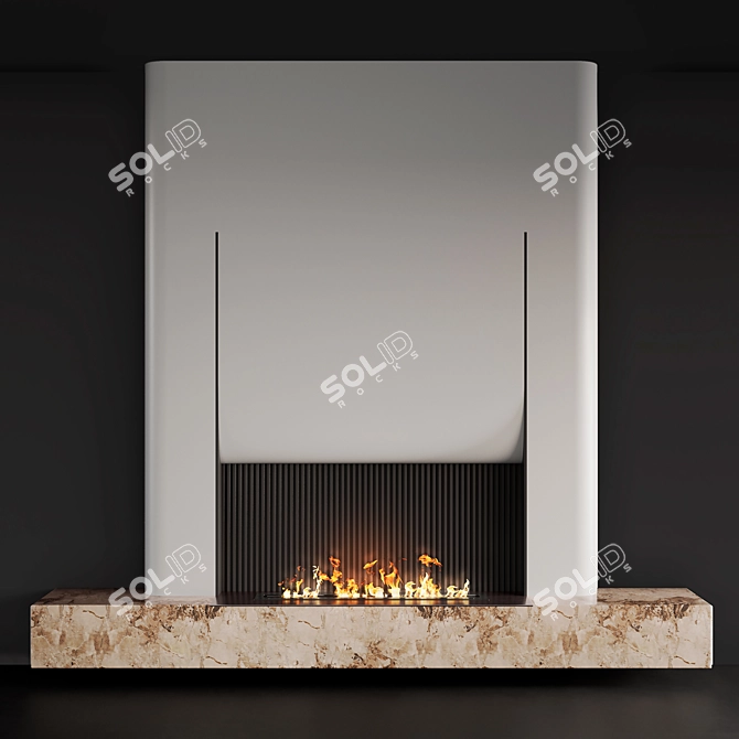 Contemporary Fireplace Wall with Marble 3D model image 1