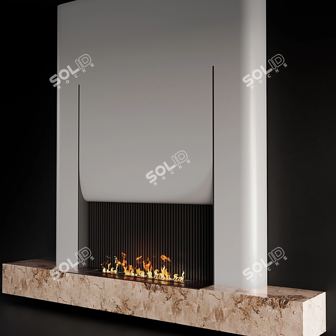 Contemporary Fireplace Wall with Marble 3D model image 3