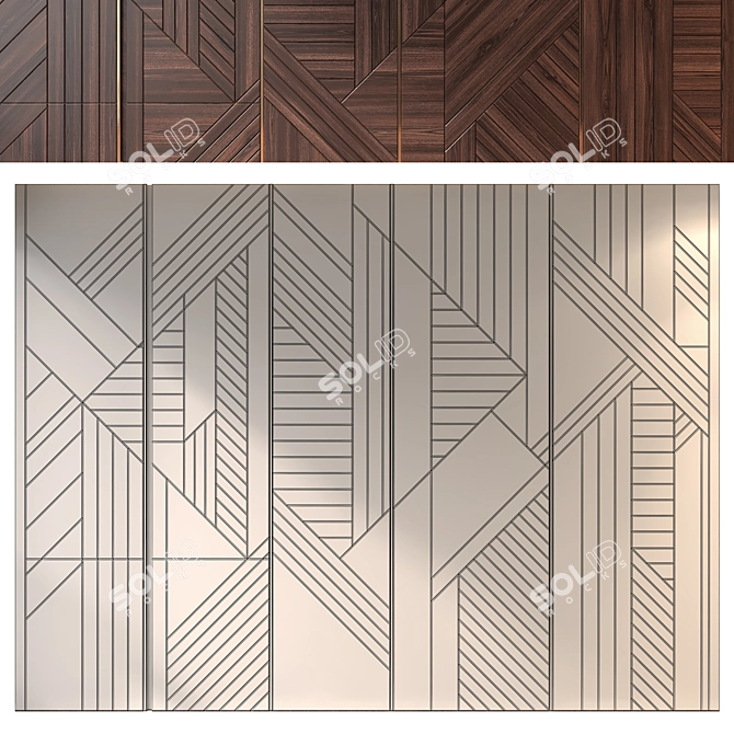 Modern Wood Panel Wall Set 3D model image 2