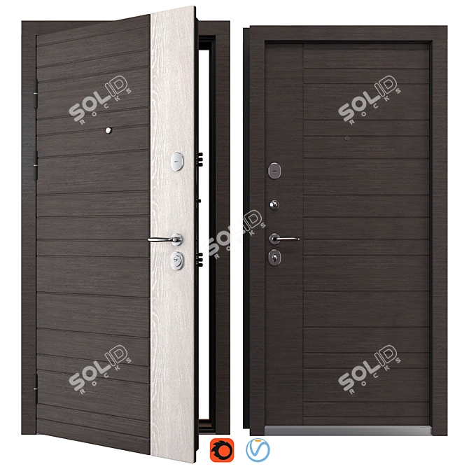 Modern Metal Entry Door Set 3D model image 1