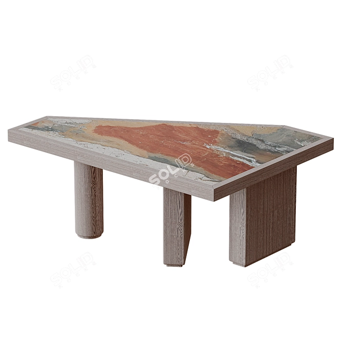 Marble-Top Brushed Oak Side Table 3D model image 1