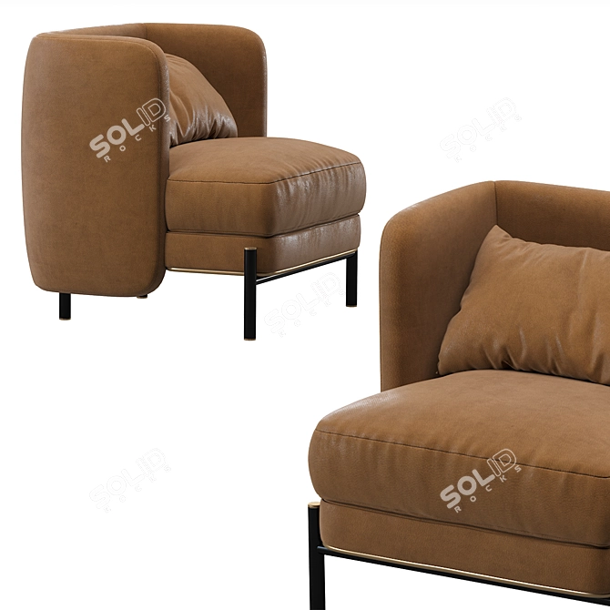 Milos Leather Lounge Chair 3D model image 3