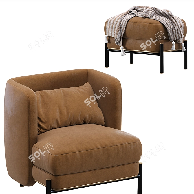 Milos Leather Lounge Chair 3D model image 4