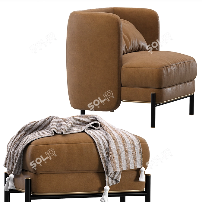 Milos Leather Lounge Chair 3D model image 6