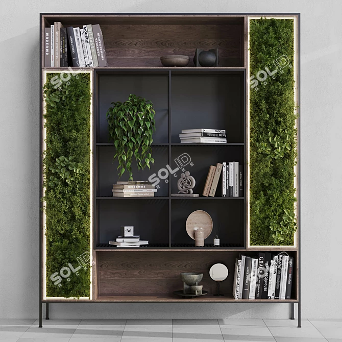 Metal Shelves with Plants & Books 3D model image 2