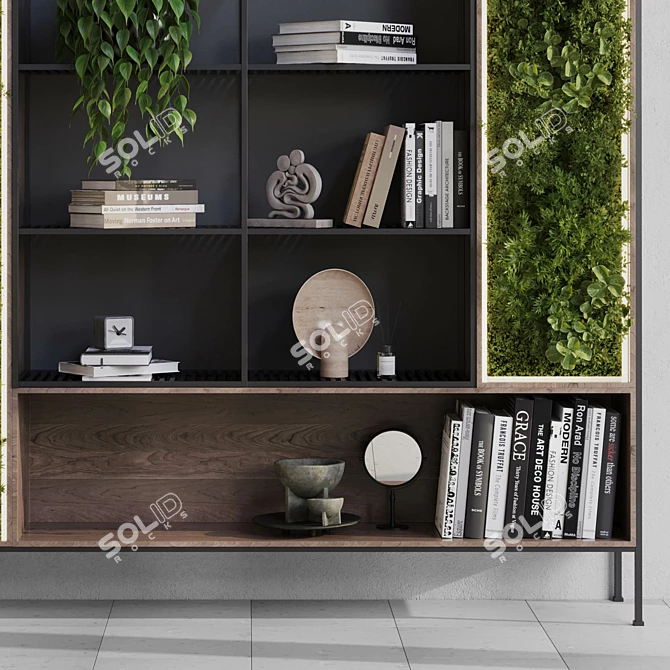 Metal Shelves with Plants & Books 3D model image 3