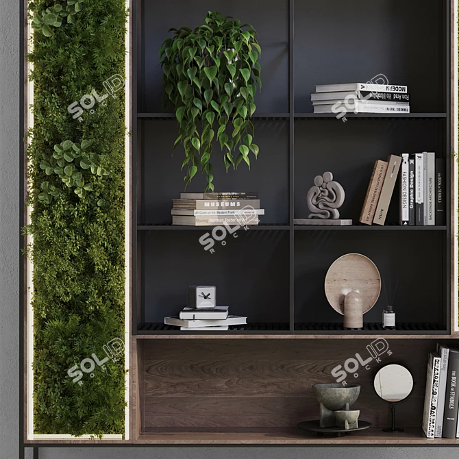 Metal Shelves with Plants & Books 3D model image 4