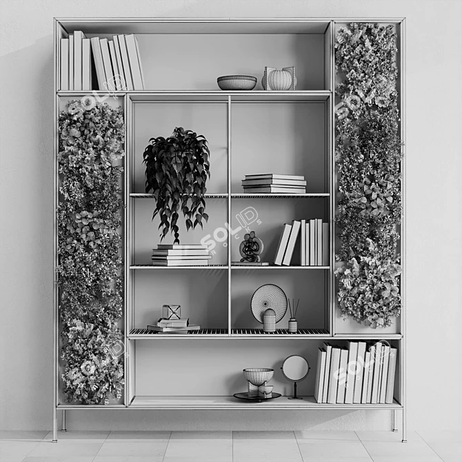 Metal Shelves with Plants & Books 3D model image 7