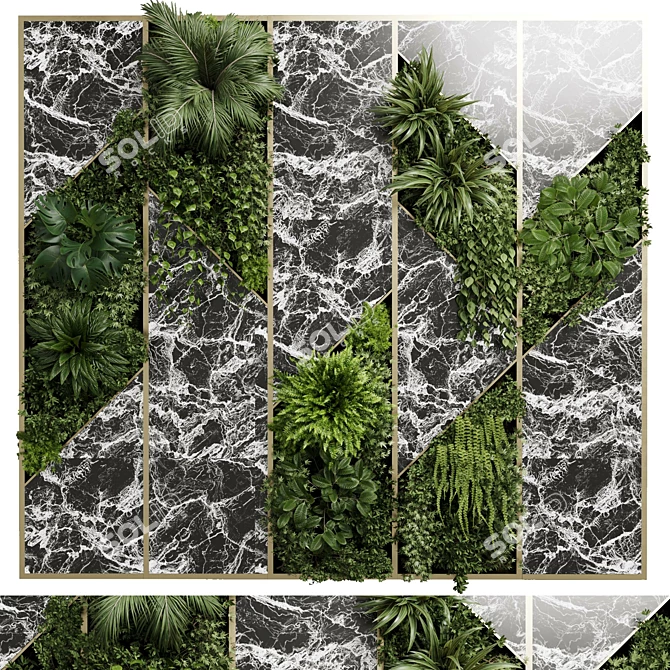 Marble & Metal Indoor Plant Wall 3D model image 2