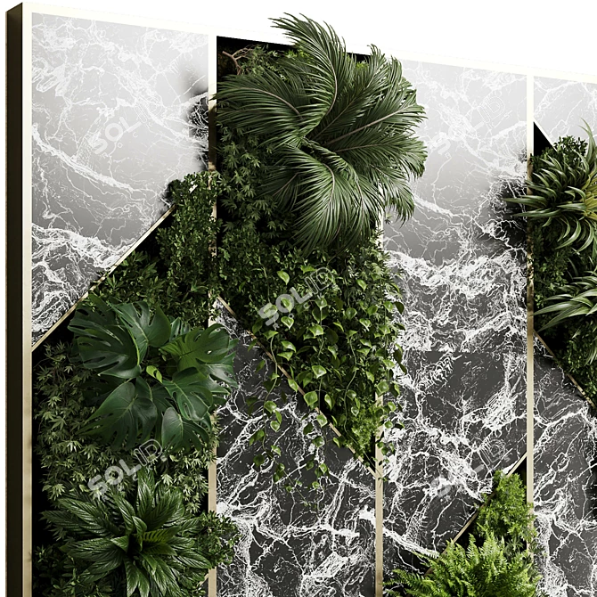 Marble & Metal Indoor Plant Wall 3D model image 3