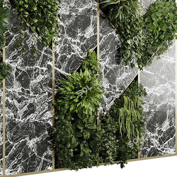 Marble & Metal Indoor Plant Wall 3D model image 4