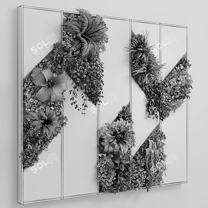 Marble & Metal Indoor Plant Wall 3D model image 6