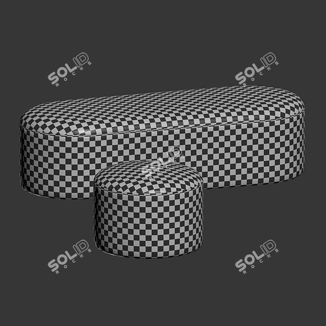 Luxury Velvet Bench & Pouf 3D model image 2