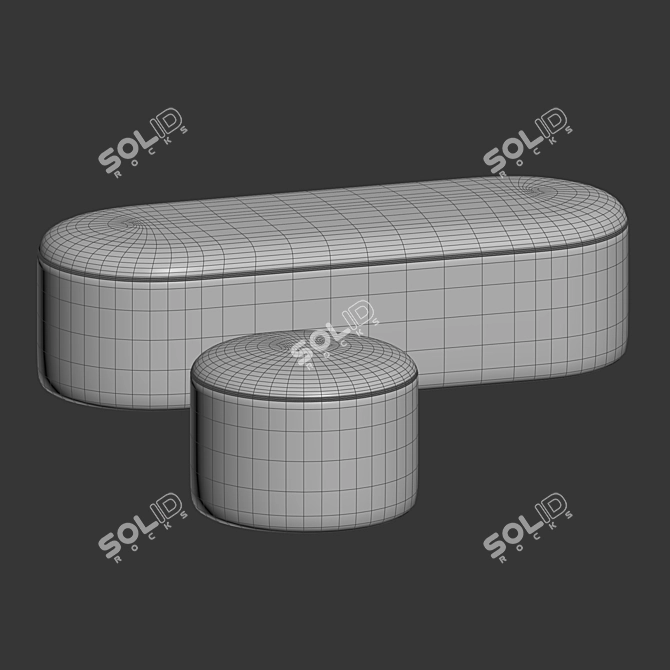 Luxury Velvet Bench & Pouf 3D model image 3