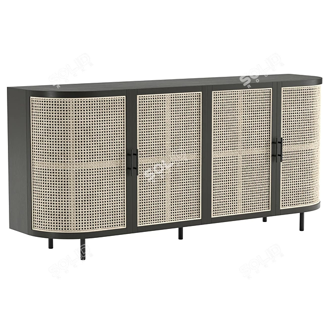 Black Rattan Sideboard, 180 cm 3D model image 1