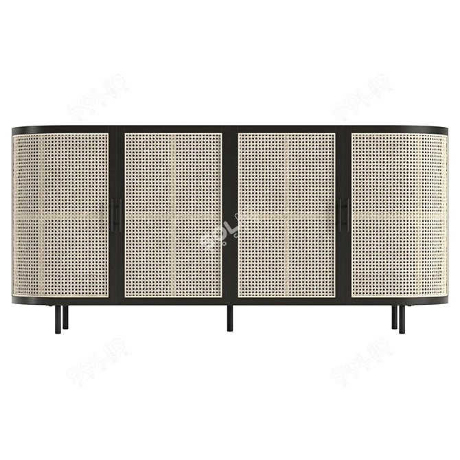 Black Rattan Sideboard, 180 cm 3D model image 2