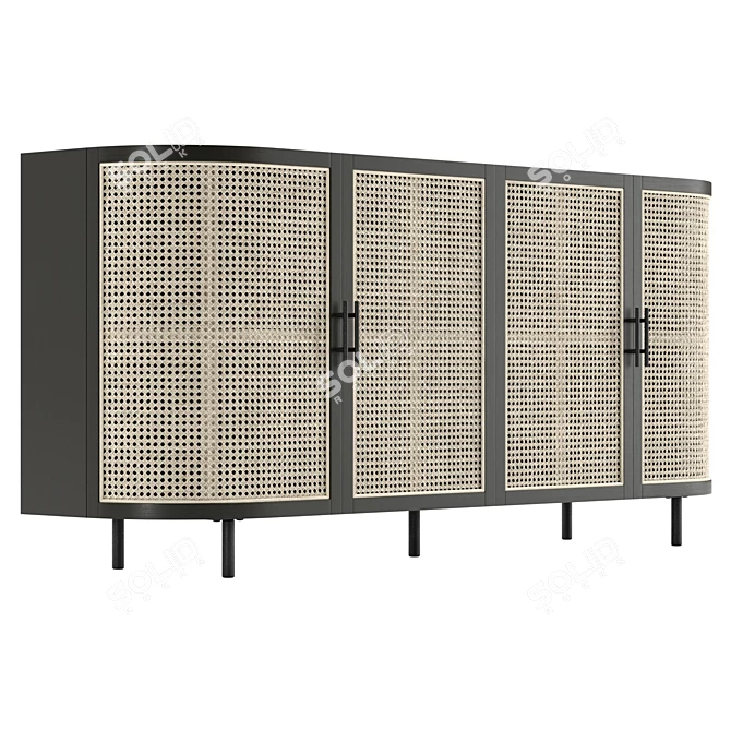 Black Rattan Sideboard, 180 cm 3D model image 4