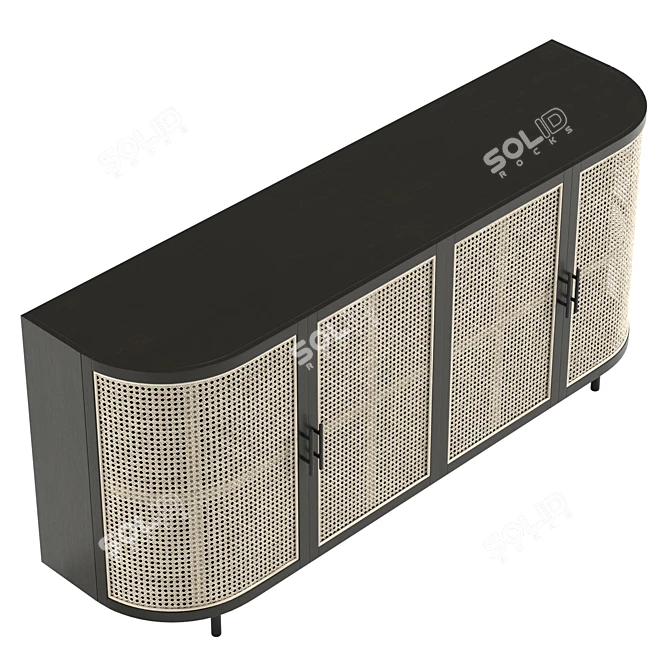 Black Rattan Sideboard, 180 cm 3D model image 5