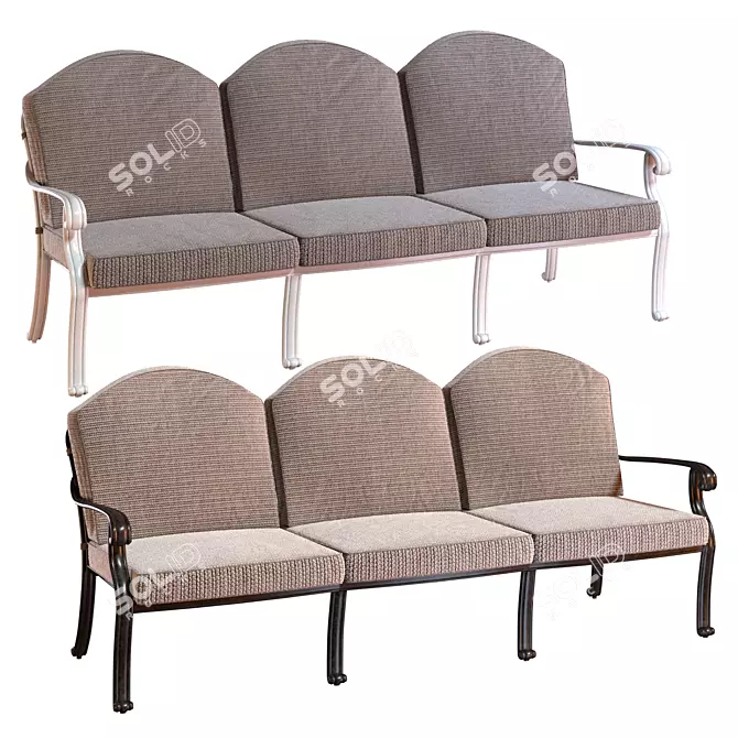 White & Black Classic Triple Sofa 3D model image 1