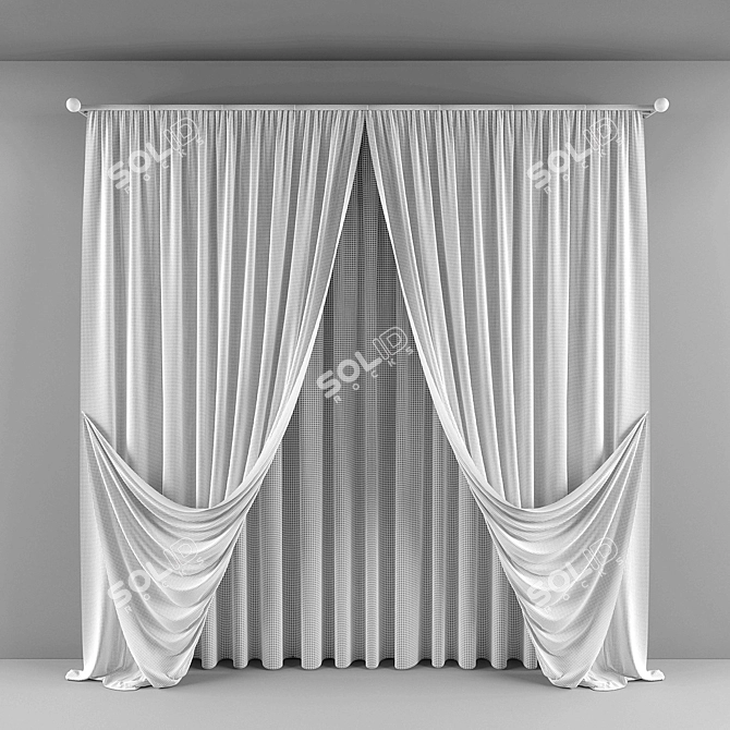 Floor-Length Curtain with Straight Tulle 3D model image 2