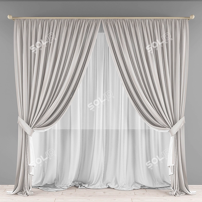 Floor-Length Curtain with Straight Tulle 3D model image 3