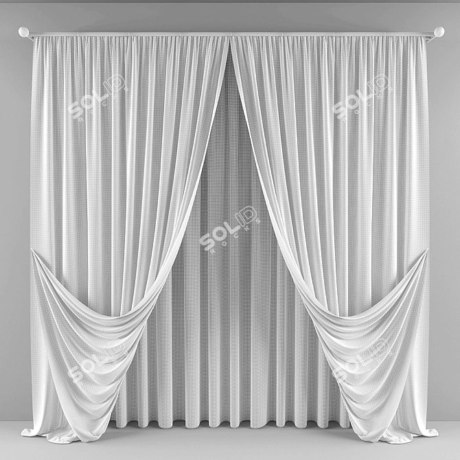 Floor-Length Curtain with Straight Tulle 3D model image 5