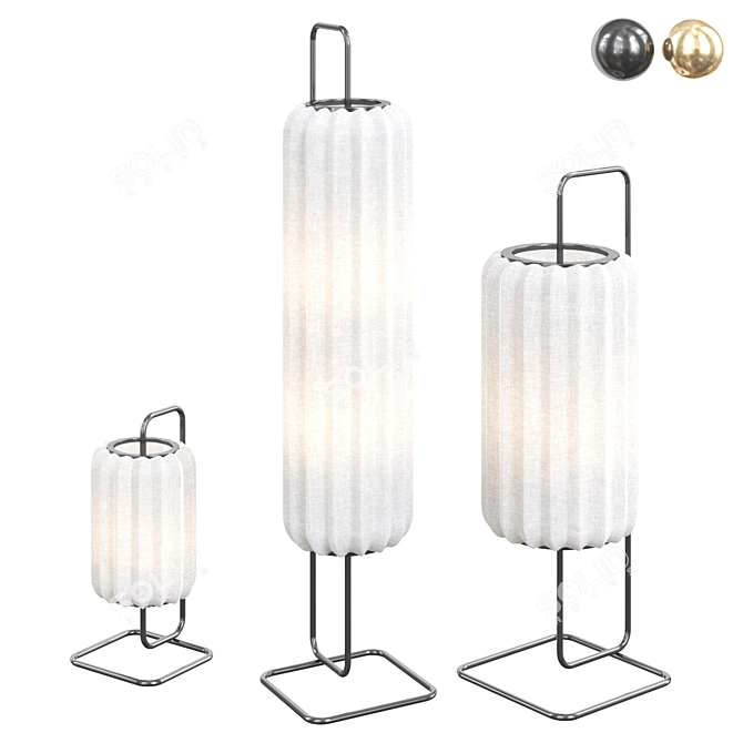 Japanese Style White Textile Floor Lamps 3D model image 1