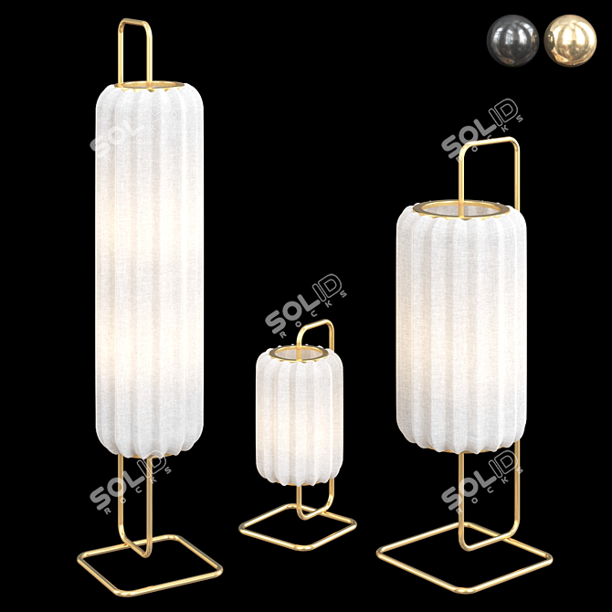 Japanese Style White Textile Floor Lamps 3D model image 2