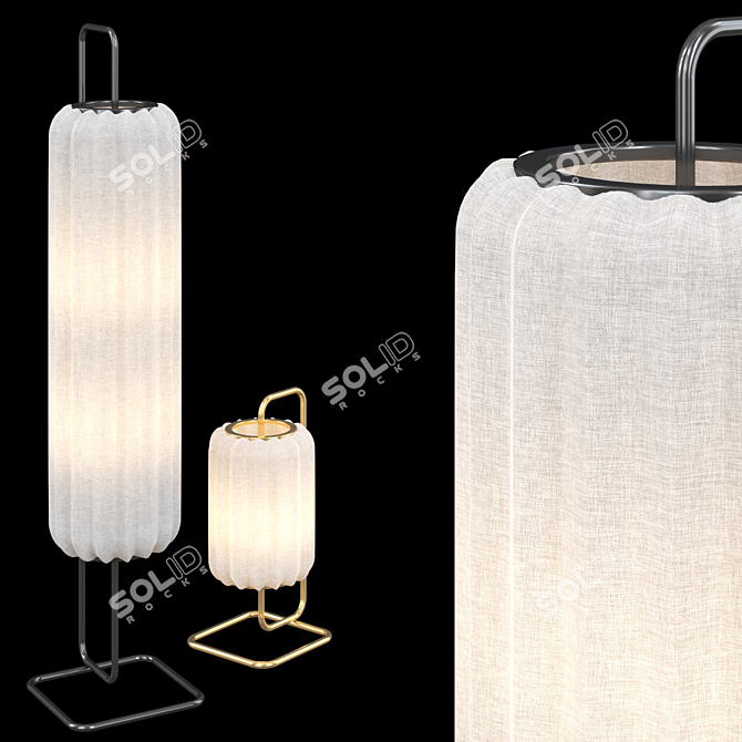 Japanese Style White Textile Floor Lamps 3D model image 3