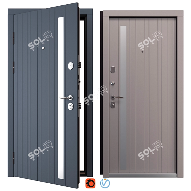 Premium Brush Metal Entry Door 3D model image 1