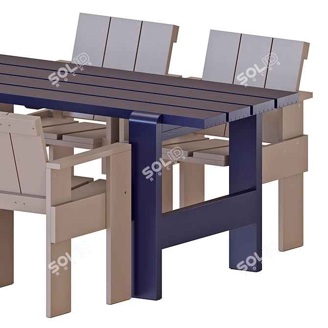 Modern Dining Set with Crate Chairs 3D model image 2