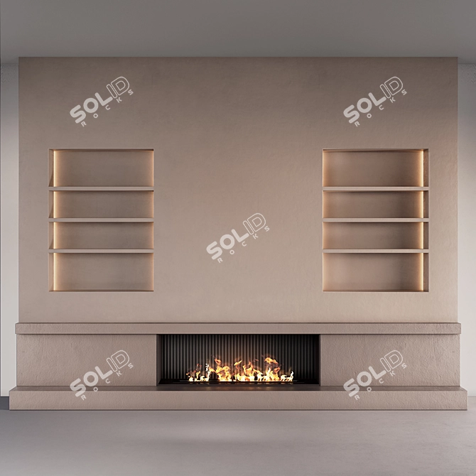 Plastered Wall and Fireplace Combo 3D model image 1