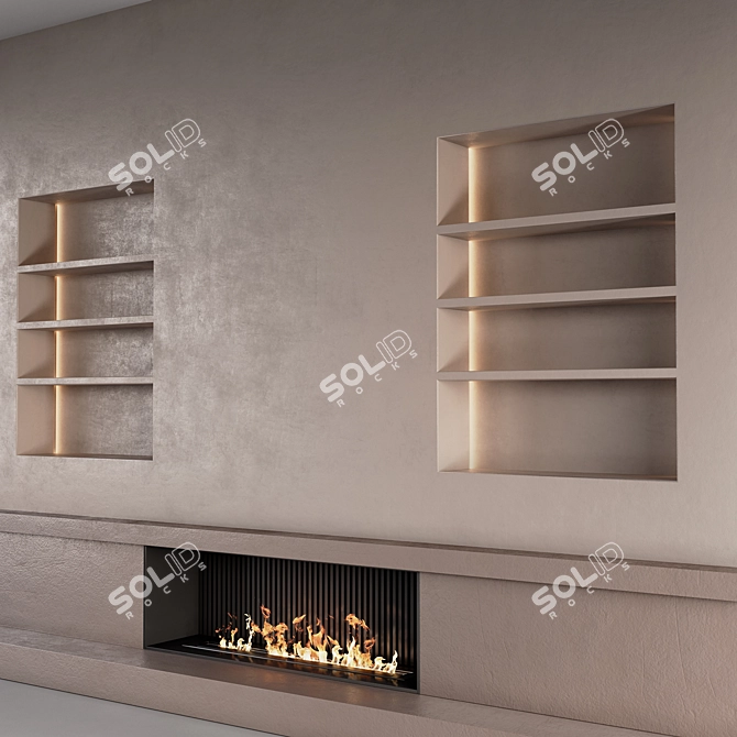 Plastered Wall and Fireplace Combo 3D model image 2