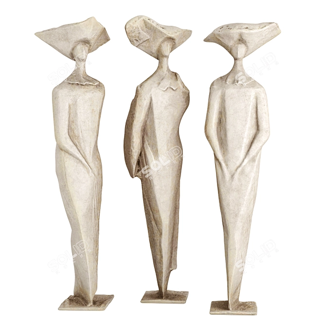 Metal and Plaster Sisters Sculpture 3D model image 2