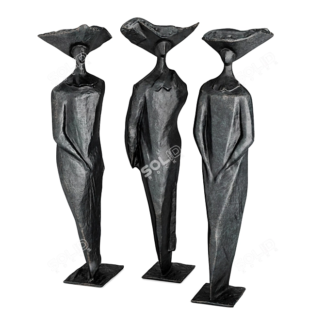 Metal and Plaster Sisters Sculpture 3D model image 4