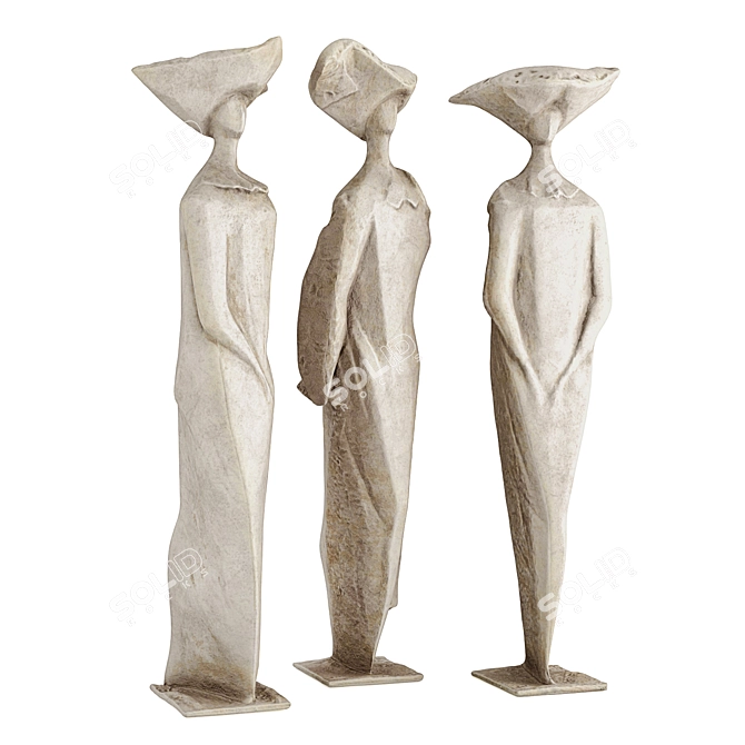 Metal and Plaster Sisters Sculpture 3D model image 5