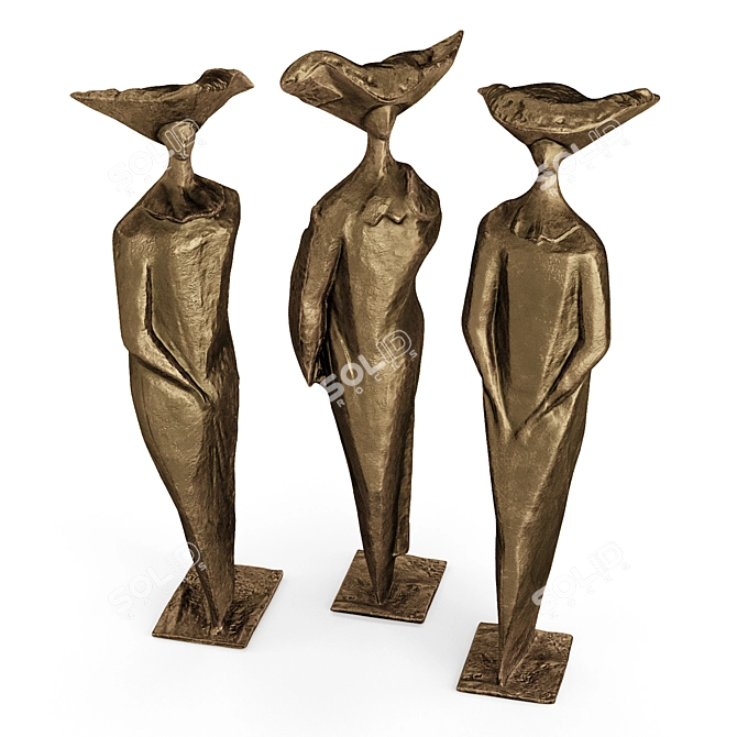 Metal and Plaster Sisters Sculpture 3D model image 6