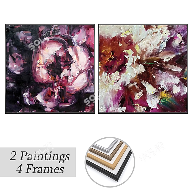 Wall Art Set with 4 Frames 3D model image 1