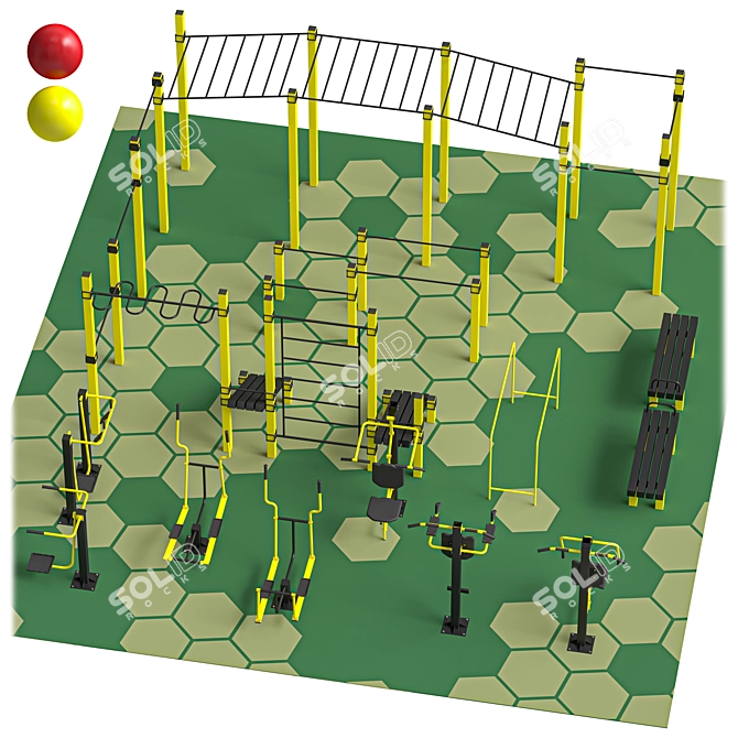 Outdoor Fitness Playground Set 3D model image 1