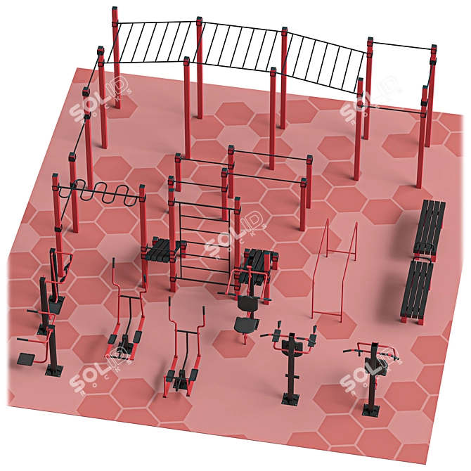 Outdoor Fitness Playground Set 3D model image 2